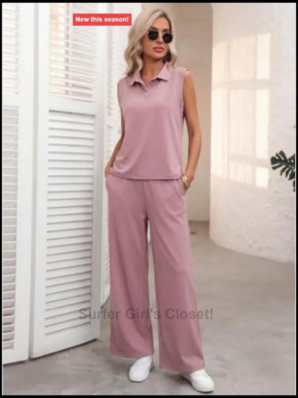 2 Piece Lounge Set Sleeveless Crop Top Wide Leg Pants Vacation Travel Outfit